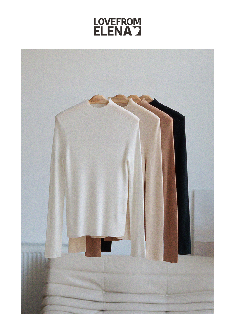 “可机洗丝羊绒” 一体织 半高领 针织打底衫