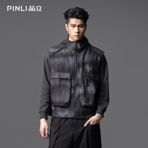 PINLI品立2025秋季新款户外潮牌连帽工装马甲男宽松休闲背心外套GD253107108 商品图3