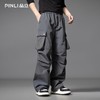 PINLI品立2025秋季新款潮牌松紧腰系带宽松多口袋直筒休闲长裤男GD253117027 商品缩略图2
