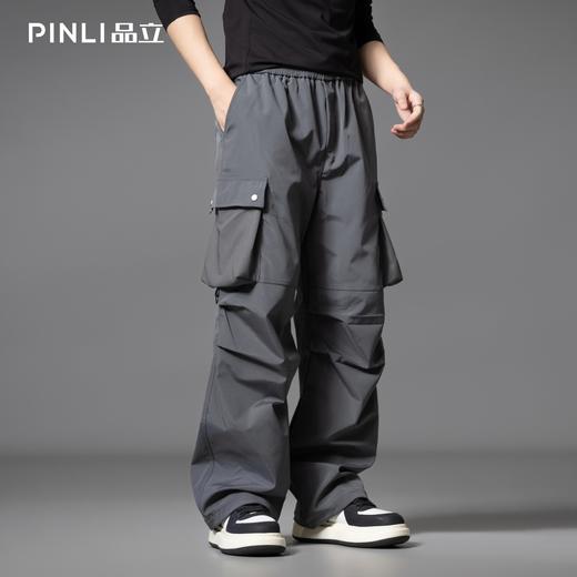 PINLI品立2025秋季新款潮牌松紧腰系带宽松多口袋直筒休闲长裤男GD253117027 商品图2