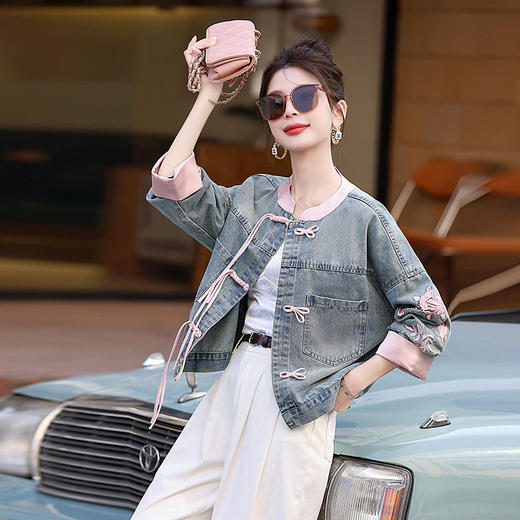 新中式盘扣设计感，刺绣长袖休闲牛仔外套HR-XYFS6779 商品图2