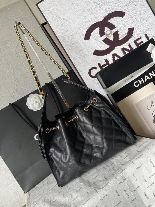 GZ230-CHANEL小香金色双C Logo菱格图案皮穿链帆布嬉皮包斜挎单肩包黑色（LH*MM） 商品图2