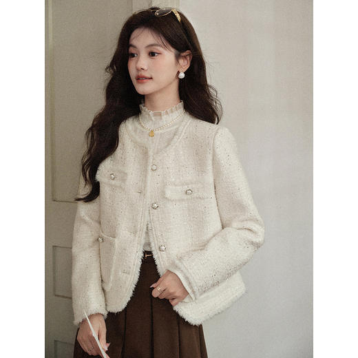 鹿向南「云朵柔雾」杏色半高领蕾丝打底针织衫女秋季内搭长袖上衣 商品图2