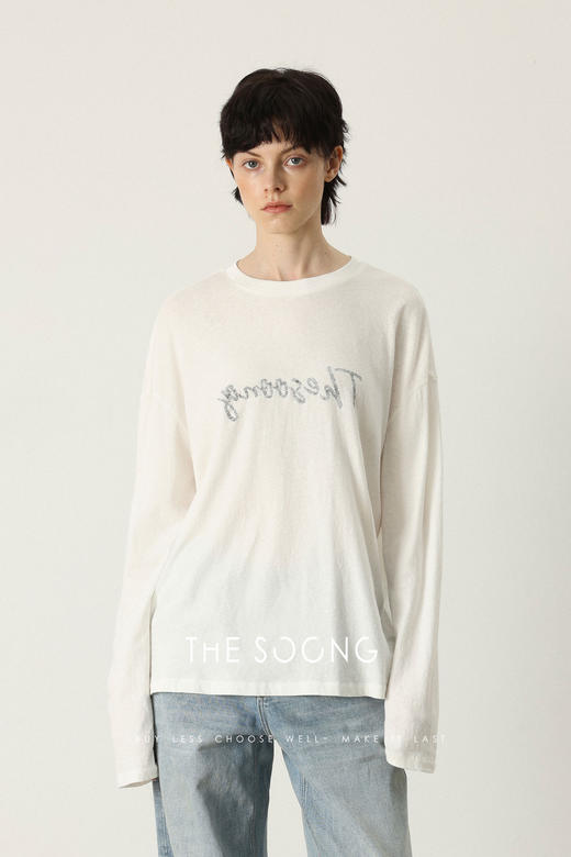 THESOONG/正反两穿秋季T恤女长袖微透字母上衣打底衫百搭HBTX7343 商品图5