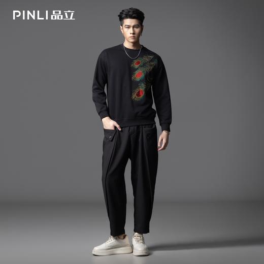PINLI品立2025秋季新款烫钻圆领套头卫衣潮牌百搭长袖休闲男上衣BG253109009 商品图1