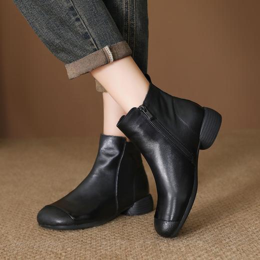 FR 85027马丁靴软底舒适真皮复古粗跟短靴 商品图1