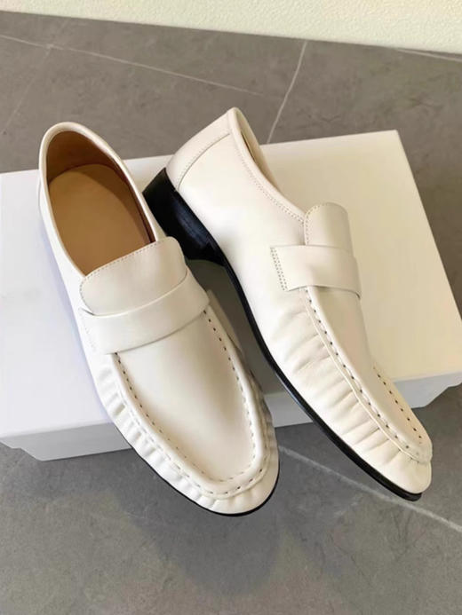 xx74-褶皱乐福鞋圆头低跟舒适柔软牛皮学院复古一脚蹬小皮鞋-（KS*MM） 商品图1