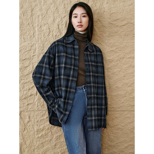 INSUN恩裳冬季廊系工装风色织格纹纯棉衬衫 商品图1