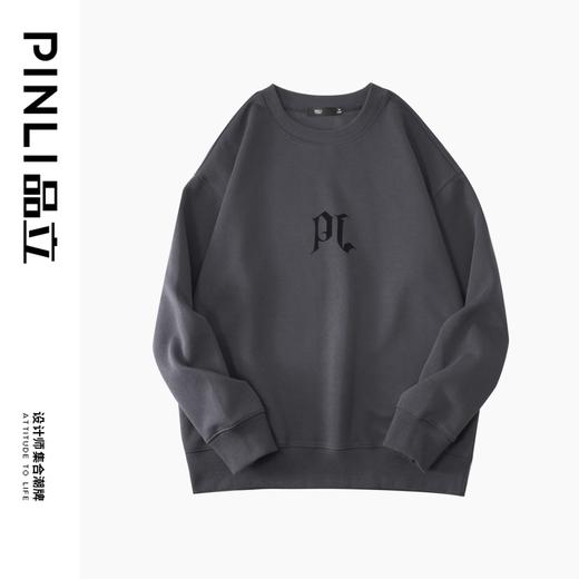 PINLI品立2025秋季新款男士圆领落肩字母压花套头卫衣BG253109010 商品图3