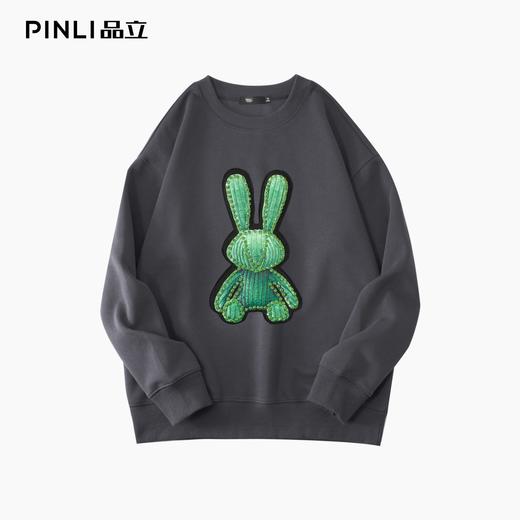 PINLI品立2025秋季新款发泡烫画男士卫衣手工钉钻珠套头潮牌上衣BG253109005 商品图7