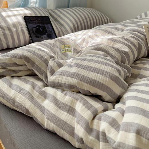 【全棉色织皱皱纱四件套】全棉皱皱纱条纹四件套A类双层纱套件民宿柔软床品 商品图11