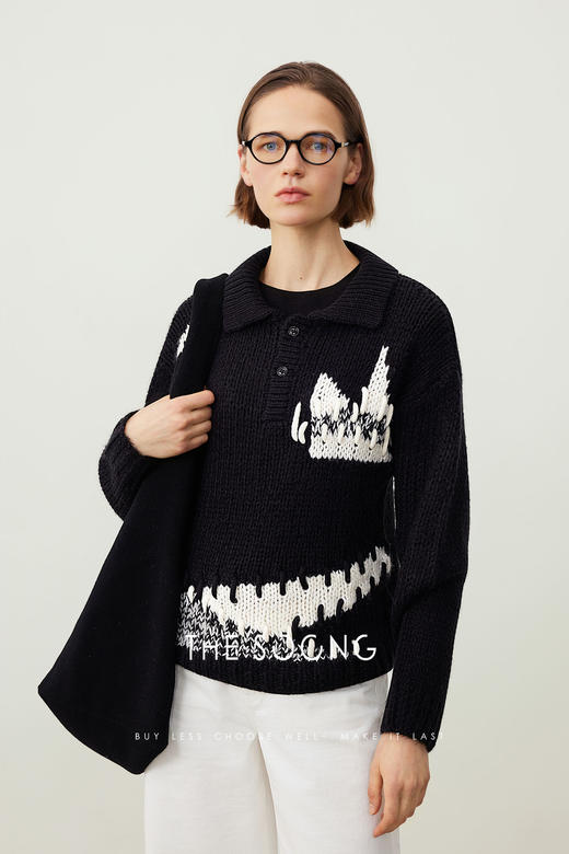 THESOONG/绵羊毛POLO领子秋冬毛衣女长袖套头HBMY7211 商品图5