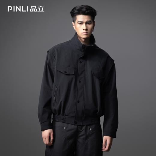 PINLI品立2025秋季新款简约宽松立领夹克外套潮牌复古休闲男茄克GD253104105 商品图2