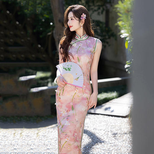 绝美粉色国风新中式长款旗袍改良高级感SC20994 商品图2