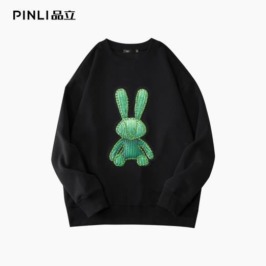 PINLI品立2025秋季新款发泡烫画男士卫衣手工钉钻珠套头潮牌上衣BG253109005 商品图5