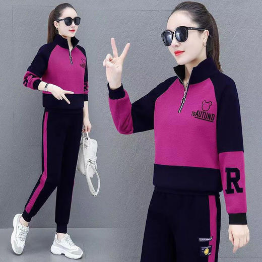 刺绣运动服套装女2026春秋季大码宽松立领时尚休闲卫衣两件套妈妈装 商品图3