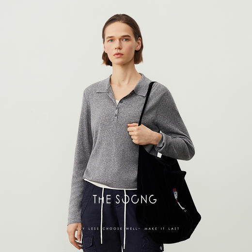 THESOONG/羊毛混纺早秋打底衫女长袖POLO领休闲宽松上衣HWMY7721 商品图2