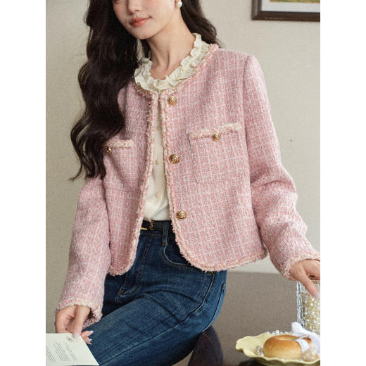 鹿向南「悸动轨迹」小香风粉色气质短外套秋季新款百搭通勤上衣女 商品图1