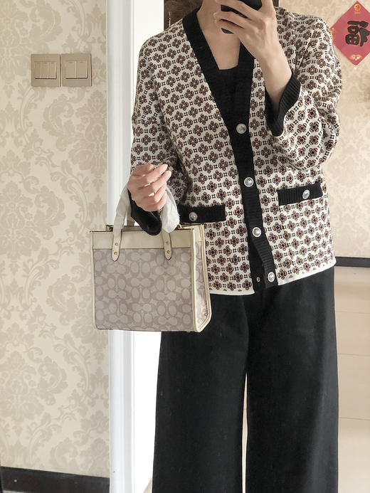 GZ216-蔻驰  Field 22 经典标志印花撞色拼接竖版 织物拼皮革 托特包Tote包购物袋手提单肩斜挎包(KS*MM) 商品图2