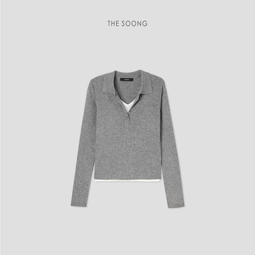 THESOONG/羊毛混纺早秋打底衫女长袖POLO领休闲宽松上衣HWMY7721 商品图5