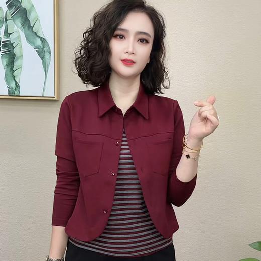 BD1318-257682025春秋季新款时尚假两件长袖衬衫外套上衣妈妈装宽松减龄小衫女 商品图3