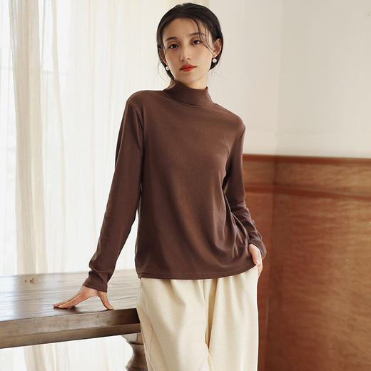 半高领天丝棉麻，打底衫长袖内搭上衣QM-6556 商品图0