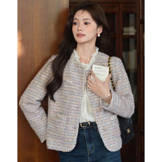 鹿向南「阑珊星光」紫色小香风短外套女2025秋冬新款轻奢气质上衣L57926 商品图0