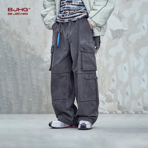 BJHG不计后果水洗工装裤子男款秋季潮牌宽松百搭直筒复古休闲裤女 商品图3