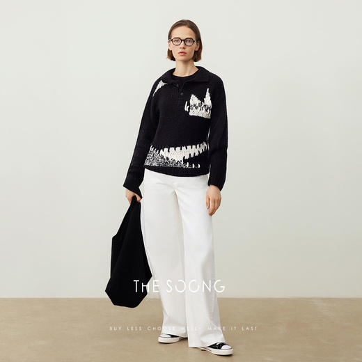 THESOONG/绵羊毛POLO领子秋冬毛衣女长袖套头HBMY7211 商品图2