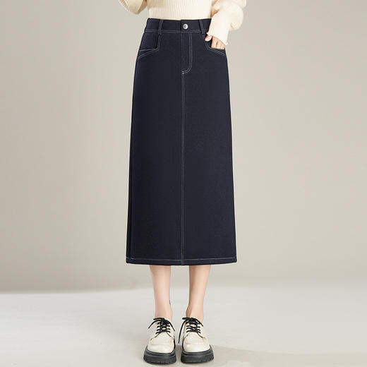 时髦牛仔半身裙，中长款垂感修身直筒裙高腰开叉一步裙MYX-PH-1761-L 商品图0