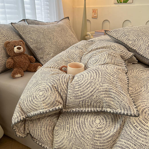 100%全棉磨毛四件套格纹秋冬床品 商品图2