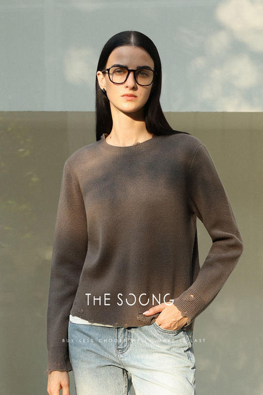 THESOONG/350g100%绵羊毛早秋打底羊绒衫女慵懒休闲圆领HBMY7661 商品图5
