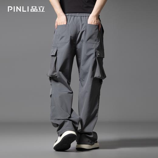 PINLI品立2025秋季新款潮牌松紧腰系带宽松多口袋直筒休闲长裤男GD253117027 商品图3
