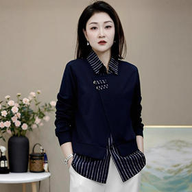 气质条纹翻领假两件拼接衬衫2025秋季E时尚减龄休闲百搭显瘦小衫