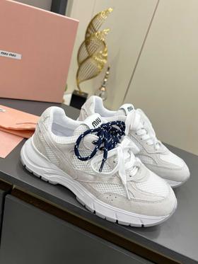 XX82-miumiu牛反绒皮 双色鞋带网面拼接时尚百搭简约潮流款生活休闲鞋-（KS*MM）