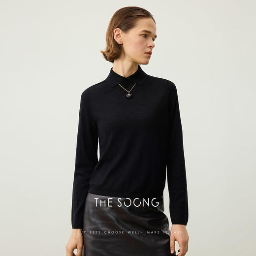 THESOONG/早秋100%绵羊毛POLO领针织衫女长袖打底衫HBMY7349 商品图2