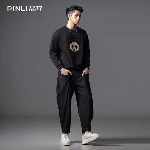PINLI品立2025秋季新款熊猫植绒套头卫衣男士圆领长袖休闲潮上衣BG253109004 商品图1