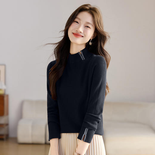 法式半高领针织衫，高级感毛衣内搭修身打底衫慵懒风上衣CC-QL-8370 商品图3