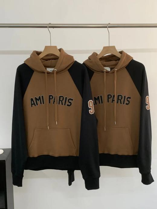 AM1 Paris 25秋咖色重工绣花字母 460g撞色全棉毛圈帽衫，明星同款连帽卫衣 商品图6