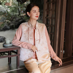 新中式棉马甲，中国风缎面提花复古背心保暖坎肩QM-6577