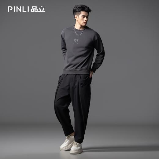 PINLI品立2025秋季新款男士圆领落肩字母压花套头卫衣BG253109010 商品图1