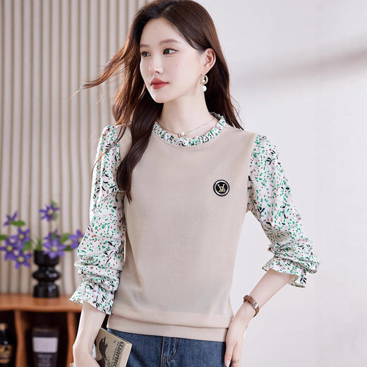 2025秋款宽松百搭木耳边假两件上衣TR-CJ8155 商品图3