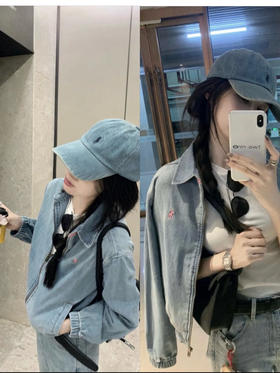 34-2 断码亏清 渠道圆正 粉色小马刺绣 美式复古休闲 水洗牛仔夹克夹克外套