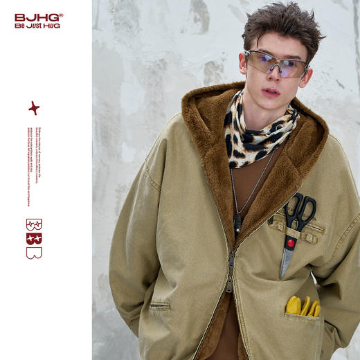 BJHG不计后果巴恩风工装夹克外套男款秋季美式复古做旧仿貂毛棉衣 商品图0