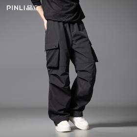 PINLI品立2025秋季新款潮牌松紧腰系带宽松多口袋直筒休闲长裤男GD253117027