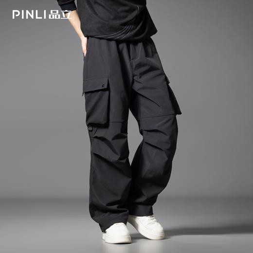 PINLI品立2025秋季新款潮牌松紧腰系带宽松多口袋直筒休闲长裤男GD253117027 商品图0