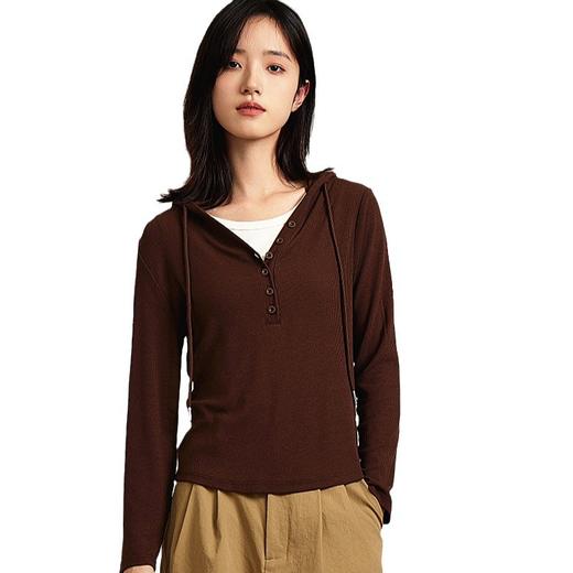 丁摩 优可丝新款连帽长袖T恤女士短款休闲帽衫上衣打底薄款卫衣5ZF-660 商品图4