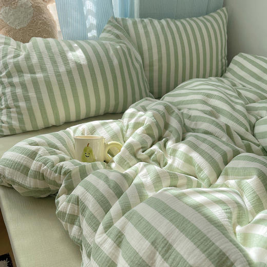 【全棉色织皱皱纱四件套】全棉皱皱纱条纹四件套A类双层纱套件民宿柔软床品 商品图10