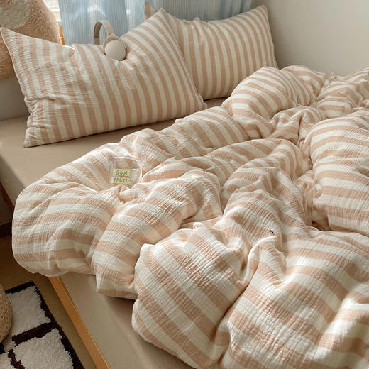 【全棉色织皱皱纱四件套】全棉皱皱纱条纹四件套A类双层纱套件民宿柔软床品 商品图7