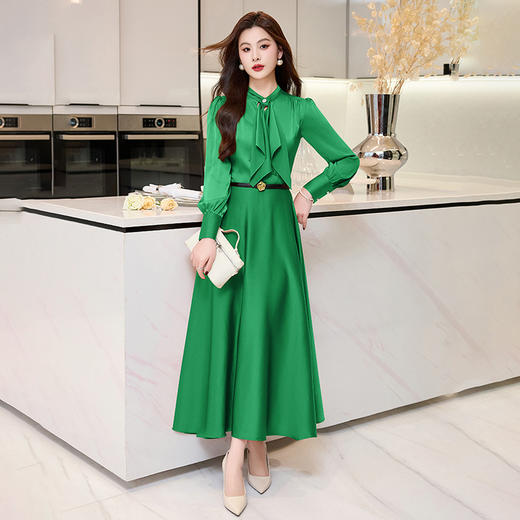 秋款气质洋气百搭收腰显瘦透气长款纯色连衣裙【配腰带】SNX2907 商品图2